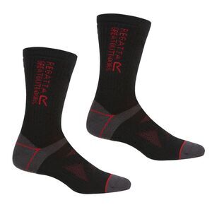 Regatta Unisex Adult Wool Hiking Boot Socks (Pack of 2) / Black/Dark Red